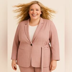 LAFAYETTE 148 NEW YORK One Button Blazer Jacket Pink Linen Pockets Belt XL NEW